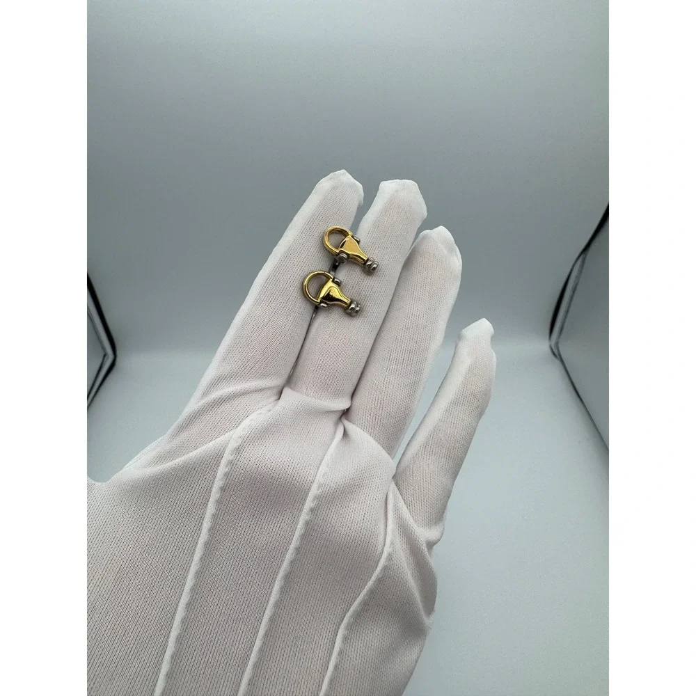 Vintage Gucci Horsebit Stirrup Cufflinks Gold & Silver Tone Italy Designer